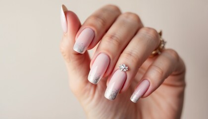Fototapeta premium Elegant nails with pink polish and glitter accents