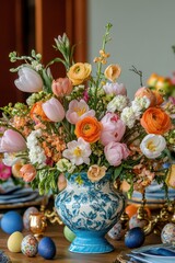 A festive Easter event planning guide with decor ideas, unique egg painting techniques, and floral accents