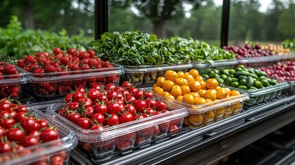 Fresh Organic Produce Displayed at Farmers Market with Vibrant Colors and Variety
