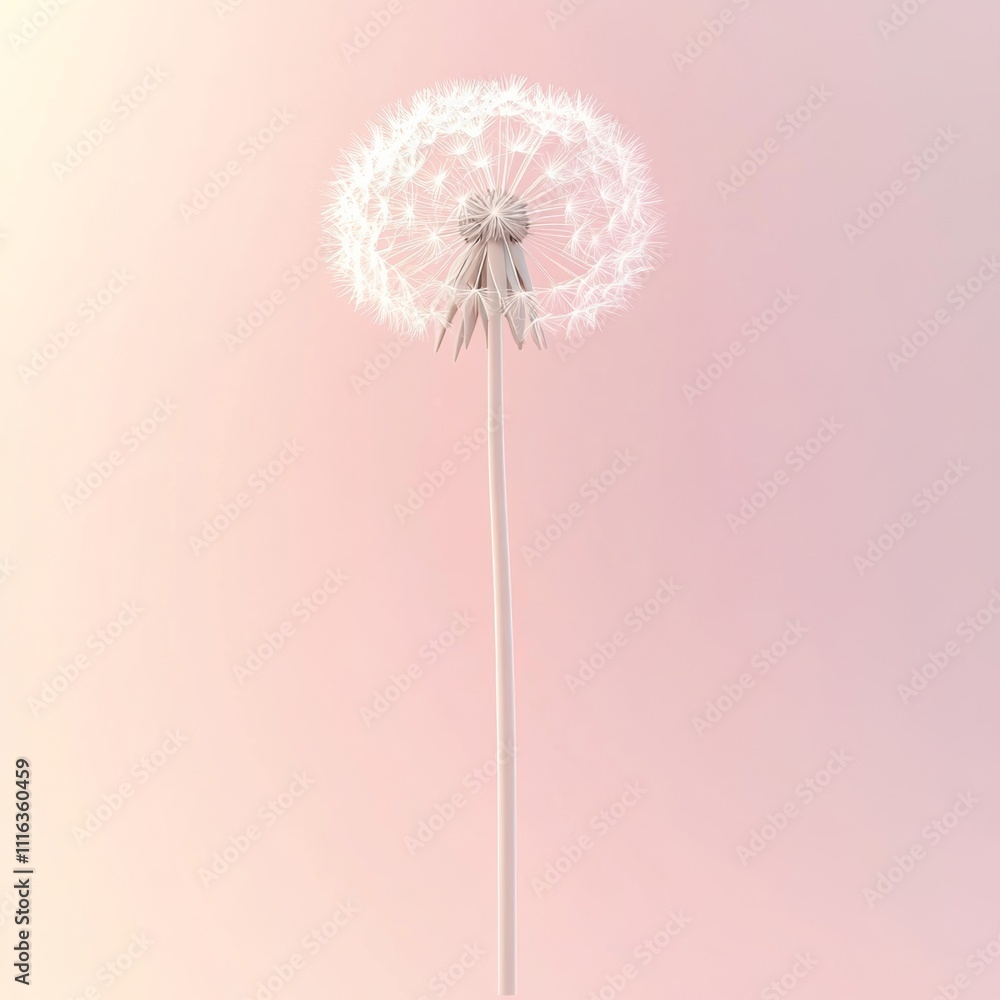 Poster 3d single dandelion flower icon, delicate and minimal, set on a soft gradient background with plenty