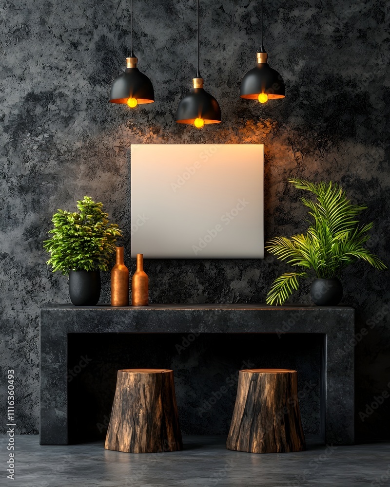 Poster minimalist photography set with blank roll up display and crisp directional lighting for modern 3d v