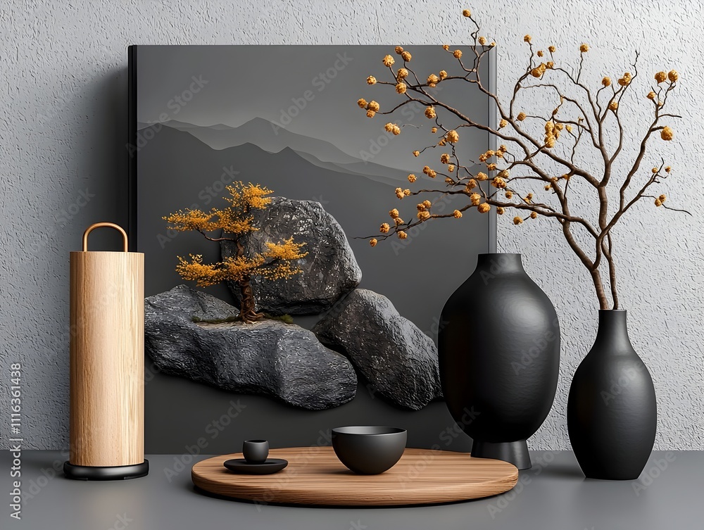 Poster minimalist roll up banner prototype with dynamic composition tactile materials and natural studio il