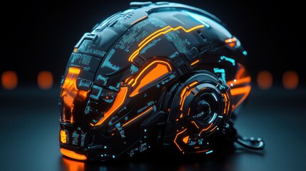 Fototapeta premium Futuristic helmet with neon accents and intricate design