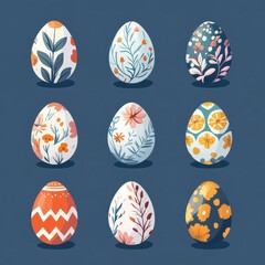 Fototapeta premium Hand-painted Easter eggs, intricate designs, flat design illustration