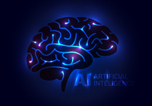 Modern artificial intelligence concept illustration with electronic brain 