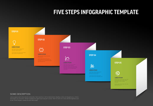 Multipurpose dark five steps infographic made from folded paper stripe