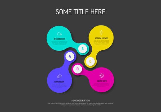 Simple dark infographic template made from four color elements with icons