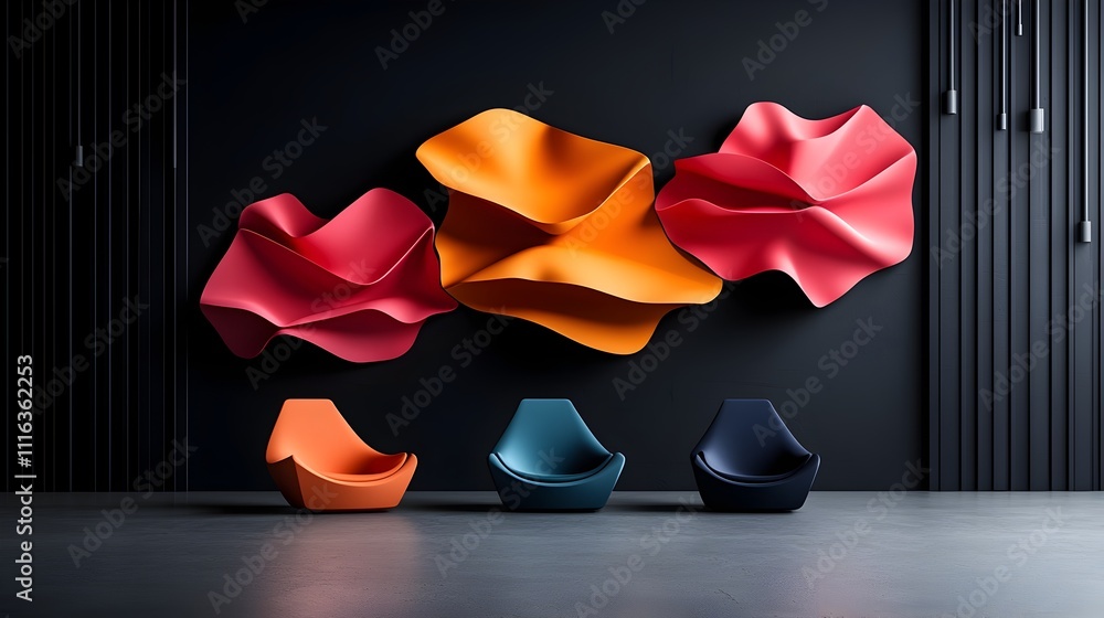Poster minimalistic roll up banner template with crisp 3d geometric shapes in bright evenly lit photography