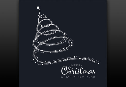 Minimalist dark Christmas flyer/card template with abstract christmas tree made from stroke