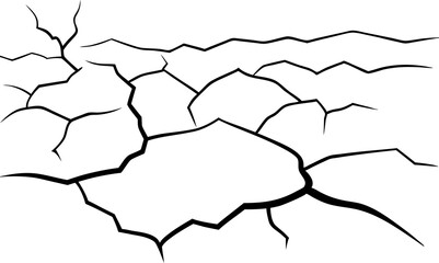 Dry cracked ground with sharp soil black and white vector silhouette 


