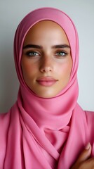 Fototapeta premium Portrait of Woman Wearing Pink Hijab