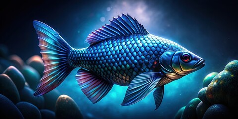 Fototapeta premium Blue Fish Scales Japanese Pattern Silhouette
