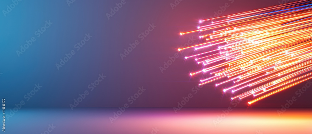 Poster a vibrant abstract image featuring colorful light streaks against a gradient background, creating a 