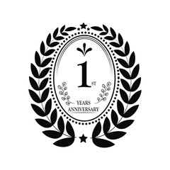 1 Years Anniversary celebration. Vector Template festive illustration black Color,. Birthday or wedding party event decoration.