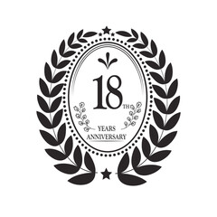 18th Years Anniversary celebration. Vector Template festive illustration Golden Color,. Birthday or wedding party event decoration.