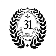 31th Years Anniversary celebration. Vector Template festive illustration black Color,. Birthday or wedding party event decoration.