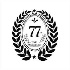 77th Years Anniversary celebration. Vector Template festive illustration Golden Color,. Birthday or wedding party event decoration.
