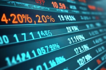 Obraz premium Display of stock market data with fluctuating prices and percentages.