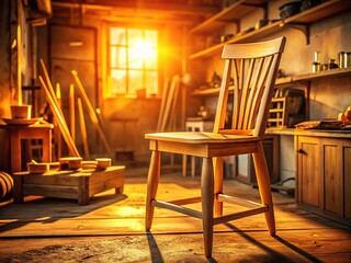 Cozy Workshop Wooden Chair Sunlight AI Photo