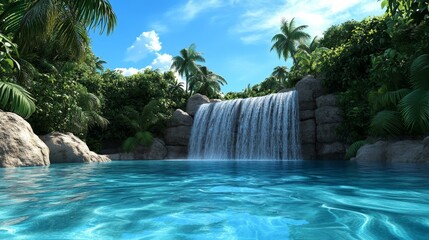 Naklejka premium Breathtaking Waterfall Cascading into Crystal Clear Pool