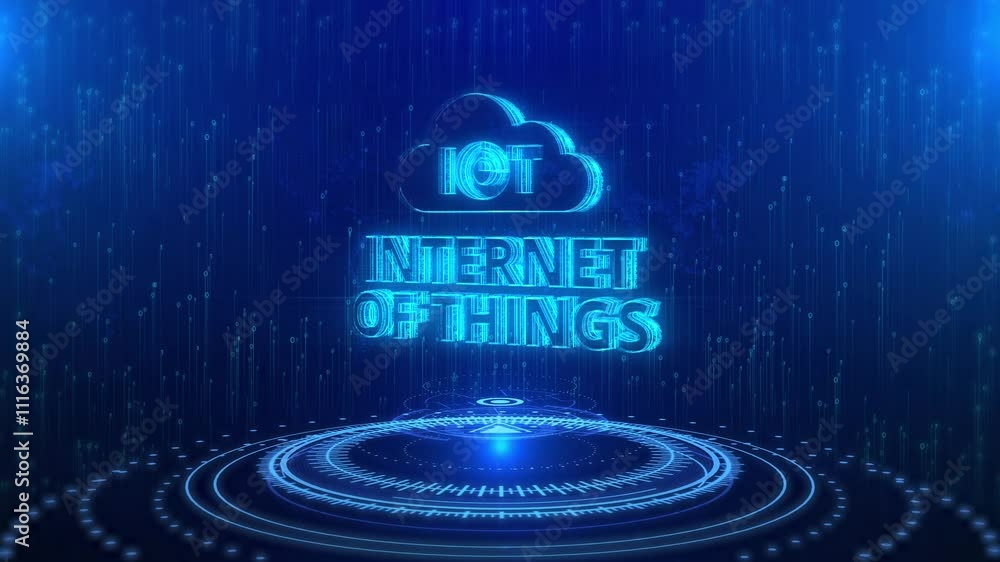 Poster iot internet of things text cyberspace future digital technology hologram loop concept. industrial r