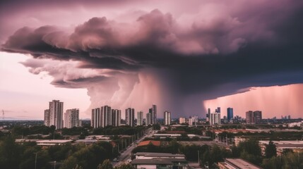 Naklejka premium Stormy clouds over city skyline.