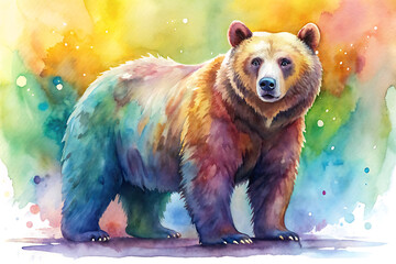 Fototapeta premium bear watercolor artistic full body portrait vibrant color illustration art with splash background