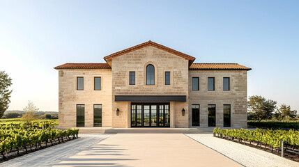 Fototapeta premium Napa Valley Estate Home with Stone and Vineyard Views, St. Helena Estate