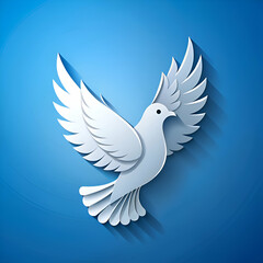 Fototapeta premium white dove on blue background papercut design