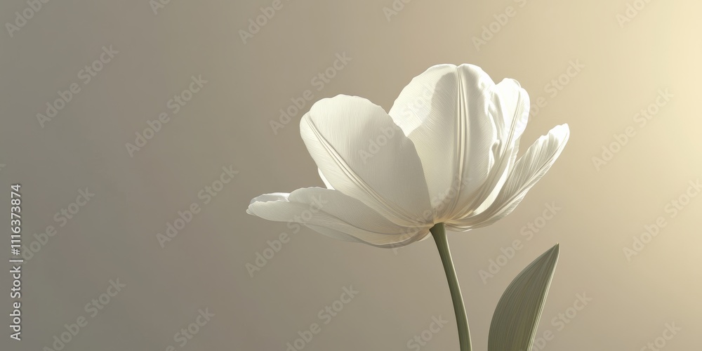 Poster single 3d seasonal tulip, realistic texture and fine detail on petals, isolated with a soft gradient