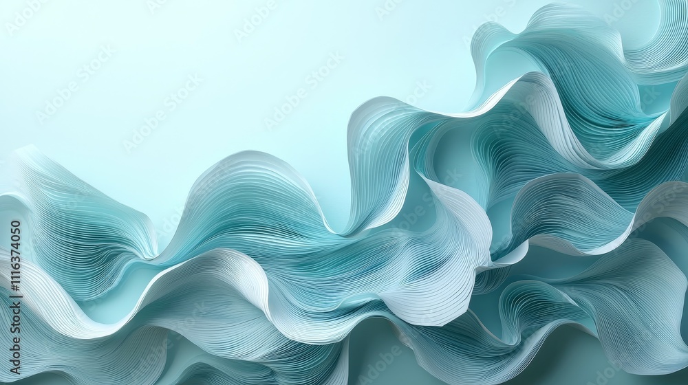 Poster abstract swirls and waves in soft blue tones with smooth flowing lines and elegant layers for artist