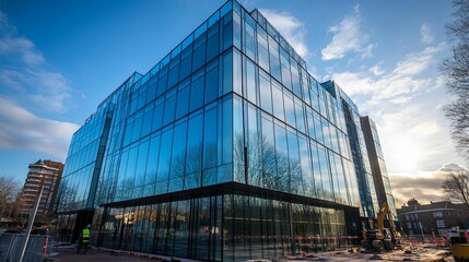 Fototapeta premium Modern Glass Office Building Under Construction