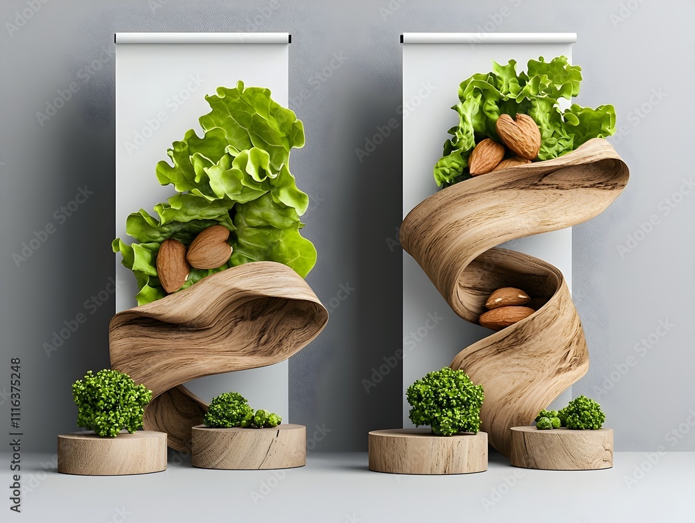 Poster elegant and contemporary roll up banner design showcased in a well lit studio setting with neutral b
