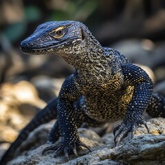Black and Yellow Lizard on Rocks