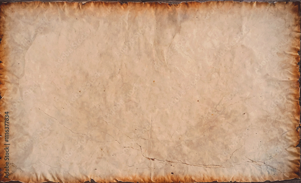Poster piece of paper with a burnt edge. the paper is brown and has a burnt edge. it is a blank piece of pa