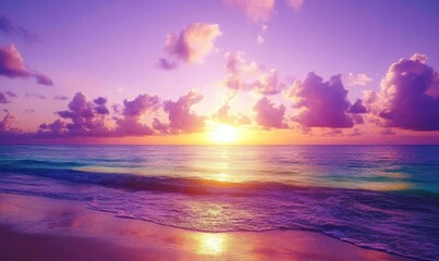 Fototapeta premium A serene sunset over the ocean, casting vibrant colors across the sky.