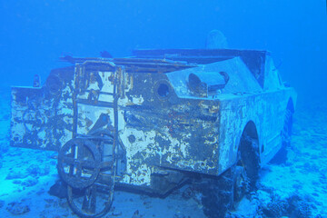 Old combat vehicle underwater in the Red Sea near Hurghada in Egypt
