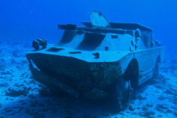 Old combat vehicle underwater in the Red Sea near Hurghada in Egypt