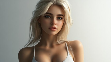 Naklejka premium A photo of a beautiful blonde with a perfect body, on a white background