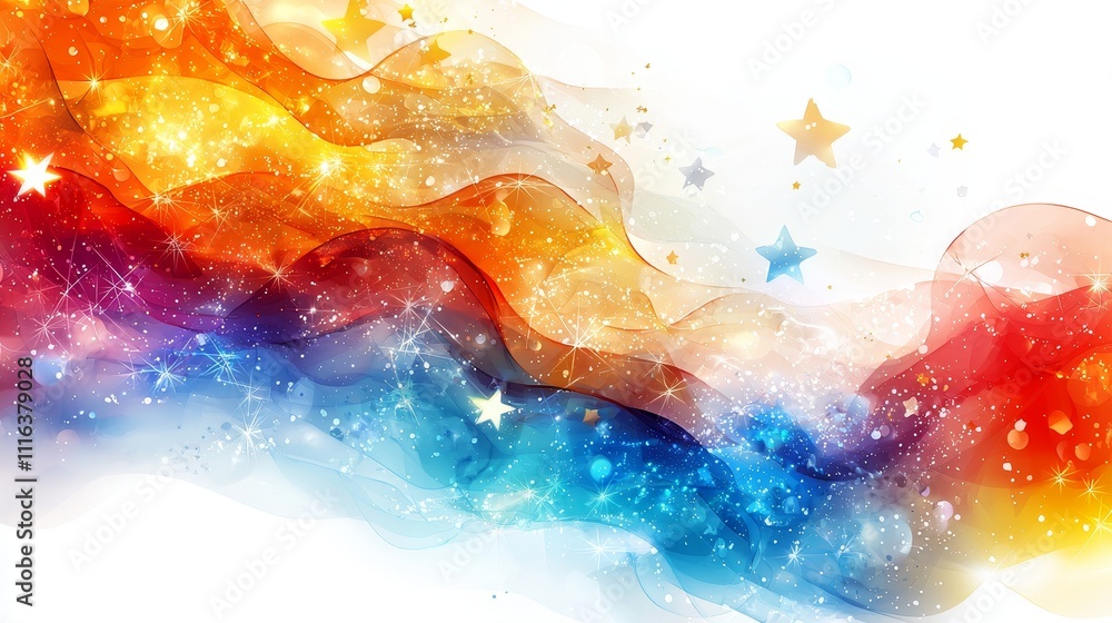 Aufkleber colorful abstract waves with sparkling stars and shimmering light effects in a dynamic pattern