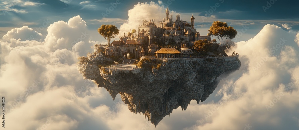Aufkleber floating city among clouds with serene architecture and lush greenery creating a dreamlike paradise 