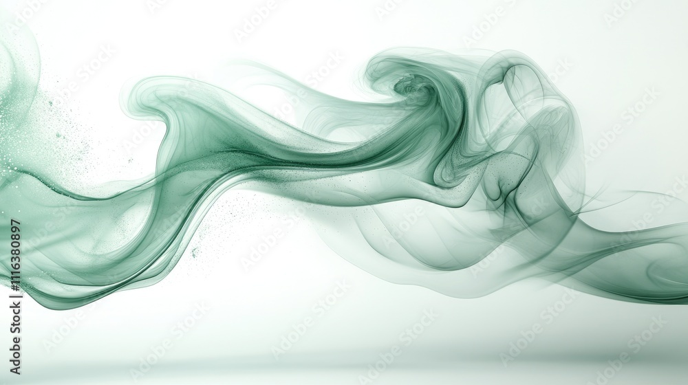Aufkleber graceful swirling green smoke on a white background creating an ethereal and serene abstract design 