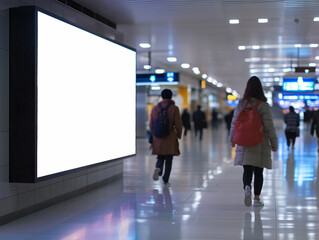 A high-tech digital billboard at an international airport