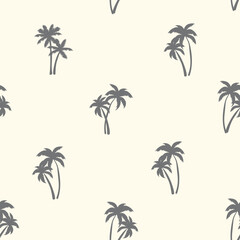 Half drop seamless repeat pattern with ditsy charcoal gray palm tree silhouettes on cream. Men, boys, sophisticated tropical, pool, beach, shirt print and more.