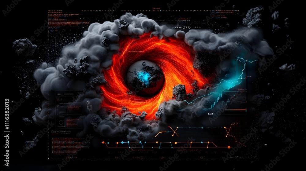 Poster intricate seismograph patterns and detailed data visualizations depicting the energy signatures and 
