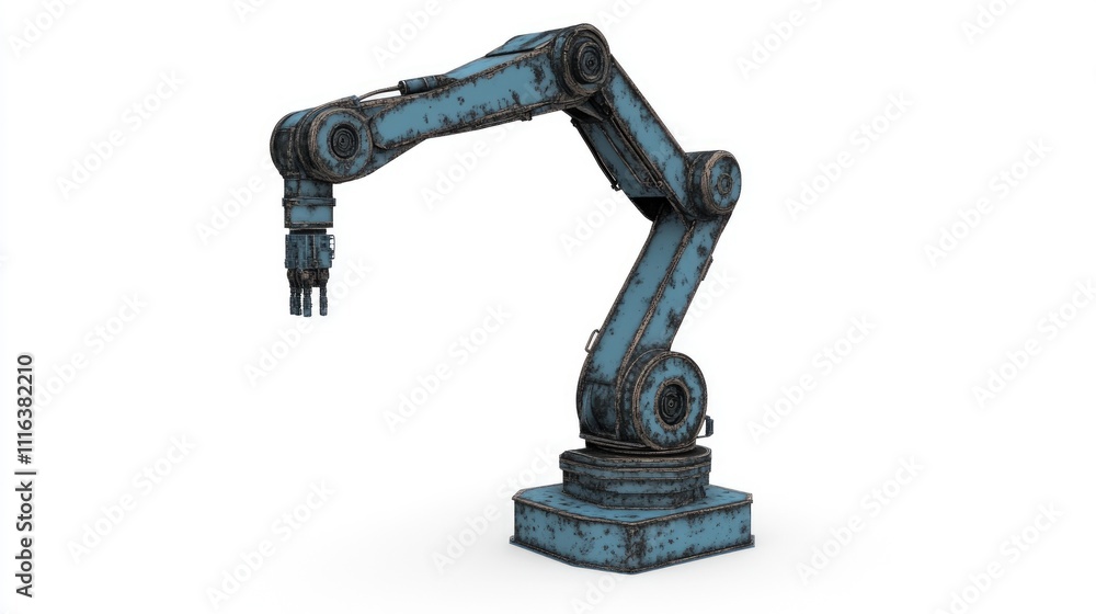 Poster rusty industrial robotic arm with a mechanical design showcasing versatility in manufacturing and au