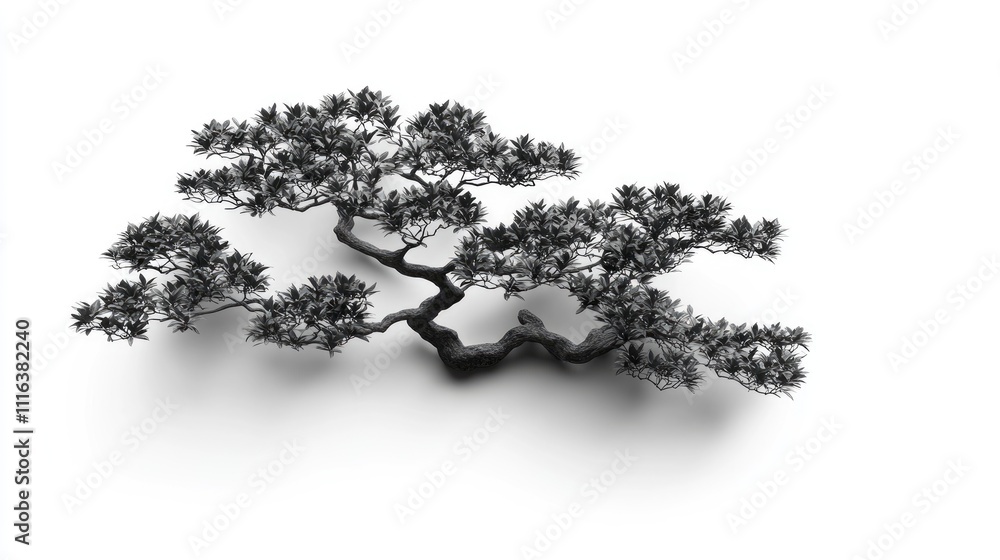 Poster isolated artistic tree silhouette casting shadow on clean white background for design and creative u