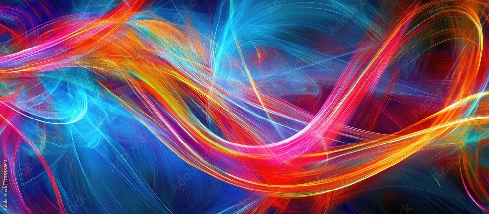 Poster vibrant abstract digital art with colorful flowing lines and dynamic patterns representing movement 