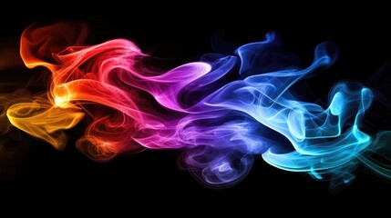 Fototapeta premium Vibrant Abstract Smoke Waves in Multiple Colors Against a Black Background for Artistic and Creative Design Purposes