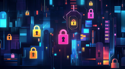 A password manager interface visualized with padlocks and random characters, Internet security, modern style